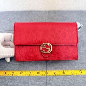 Authentic Gucci Interlocking G Red Leather Chain Shoulder Crossbody Bag